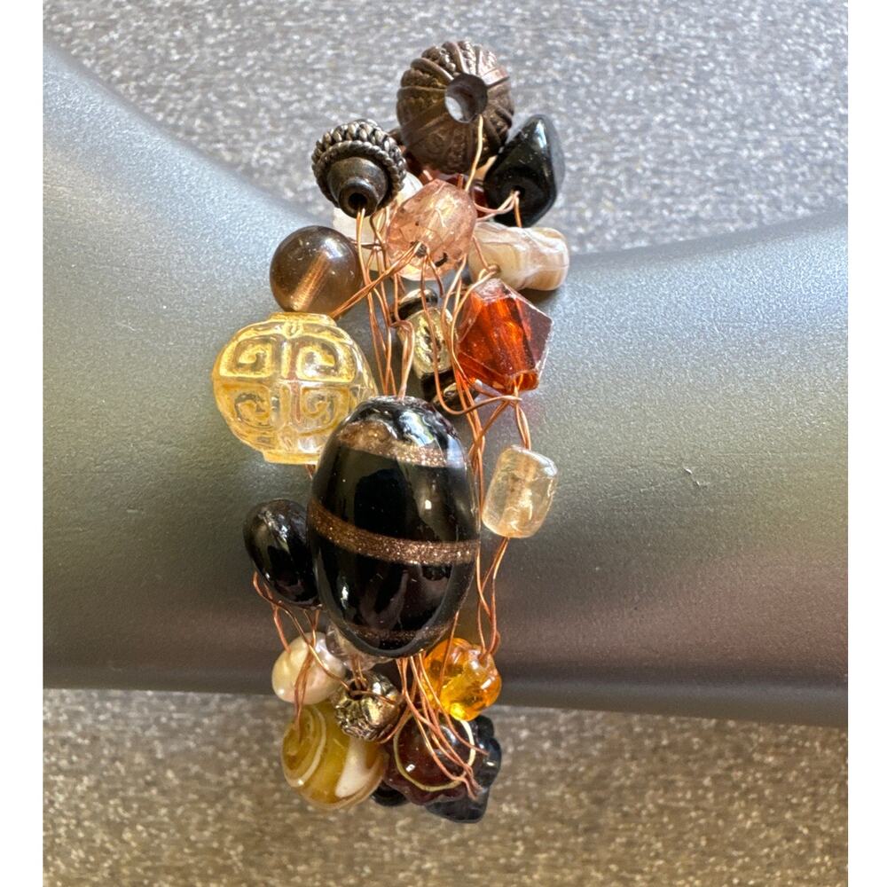 Stunning Copper Wire Bracelet Toggle Closure Beads Buttons Multi Colors & Shapes